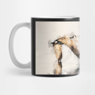 Canadian Goose Flying Just Above the Lake in Watercolor Mug